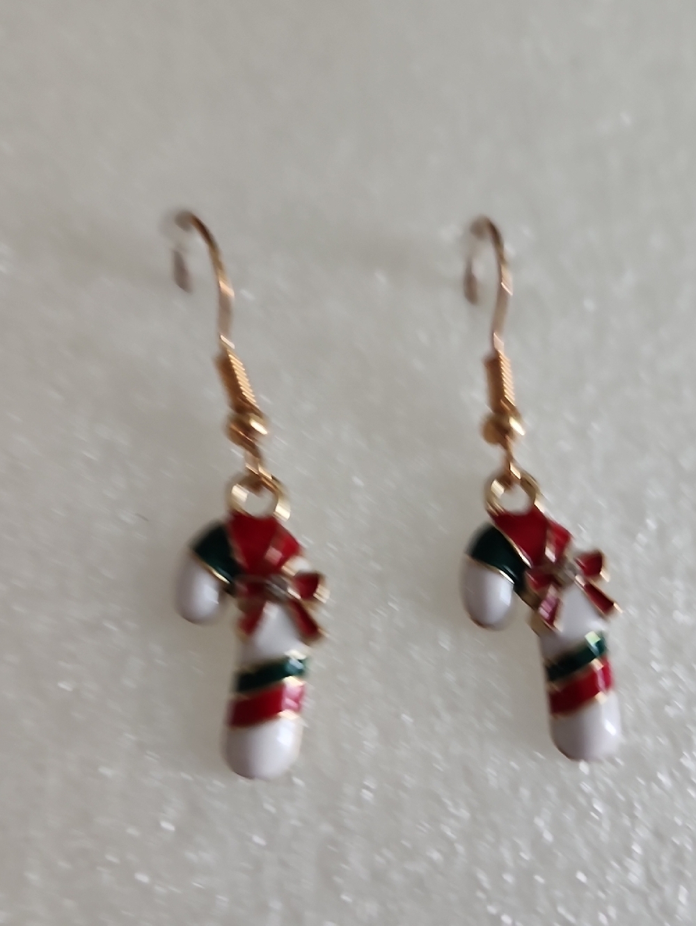 Hand Crafted White, Red & Green Candy Cane Drop Earrings